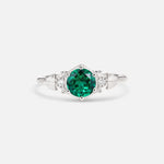 Round Cut Emerald Engagement Ring with Floral Side Stone Detail - Additional view