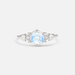 Round Cut Moonstone Engagement Ring with Floral Side Stone Detail - Additional view