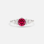 Round Cut Ruby Engagement Ring with Floral Side Stone Detail - Additional view