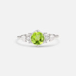 Round Cut Peridot Engagement Ring with Floral Side Stone Detail - Additional view