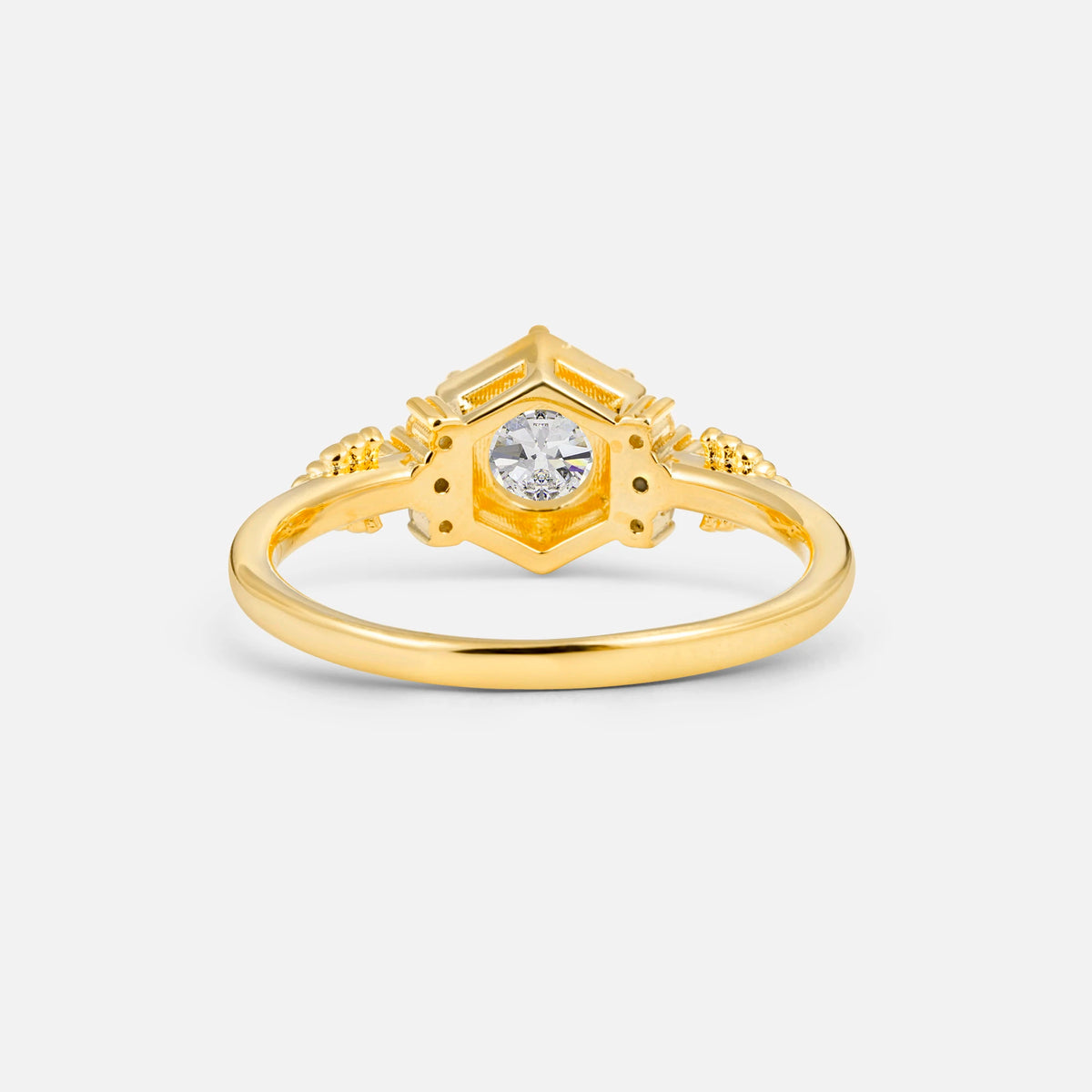 Round Cut Moissanite Engagement Ring with Floral Side Stone Detail - Additional view