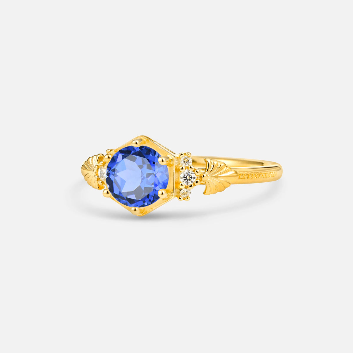 Round Cut Sapphire Engagement Ring with Floral Side Stone Detail - Additional view