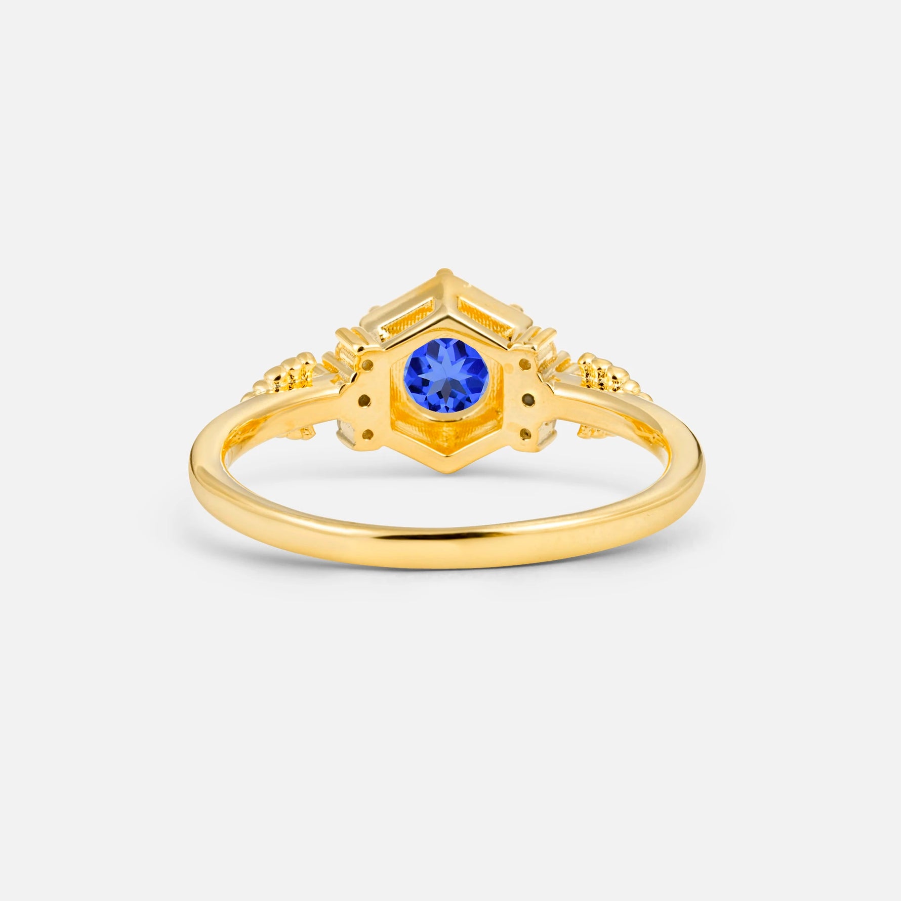 Round Cut Sapphire Engagement Ring with Floral Side Stone Detail - Additional view
