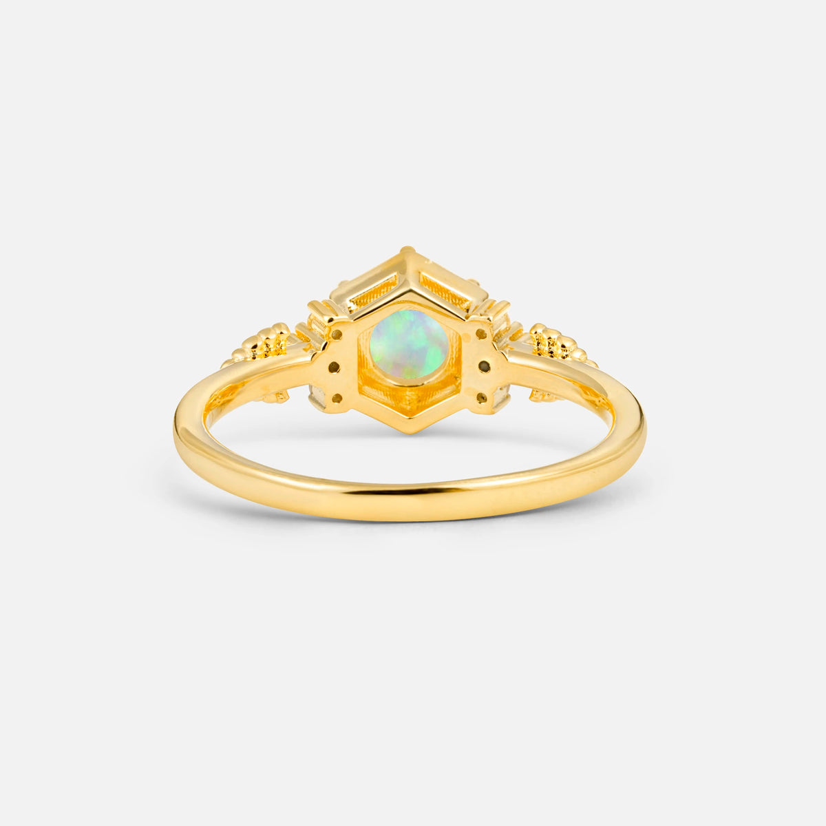 Round Cut Fire Opal Engagement Ring with Floral Side Stone Detail - Additional view