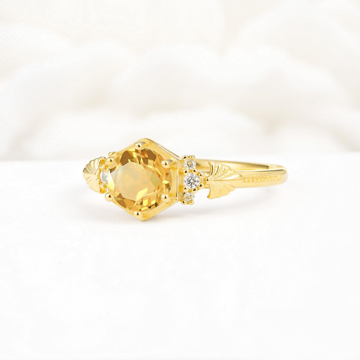 Vintage-Inspired Round Cut Citrine Engagement Ring - Additional view