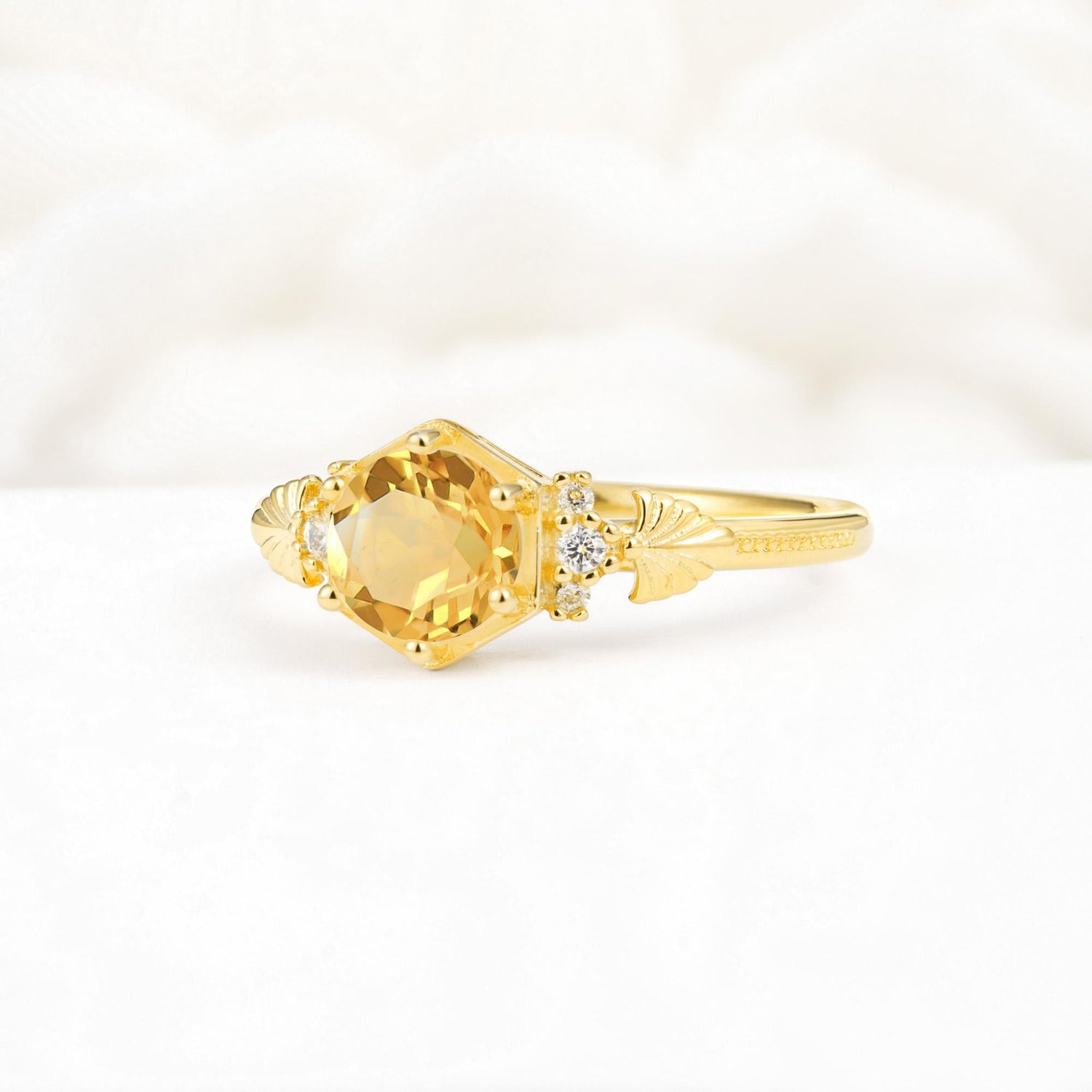 Vintage-Inspired Round Cut Citrine Engagement Ring - Additional view