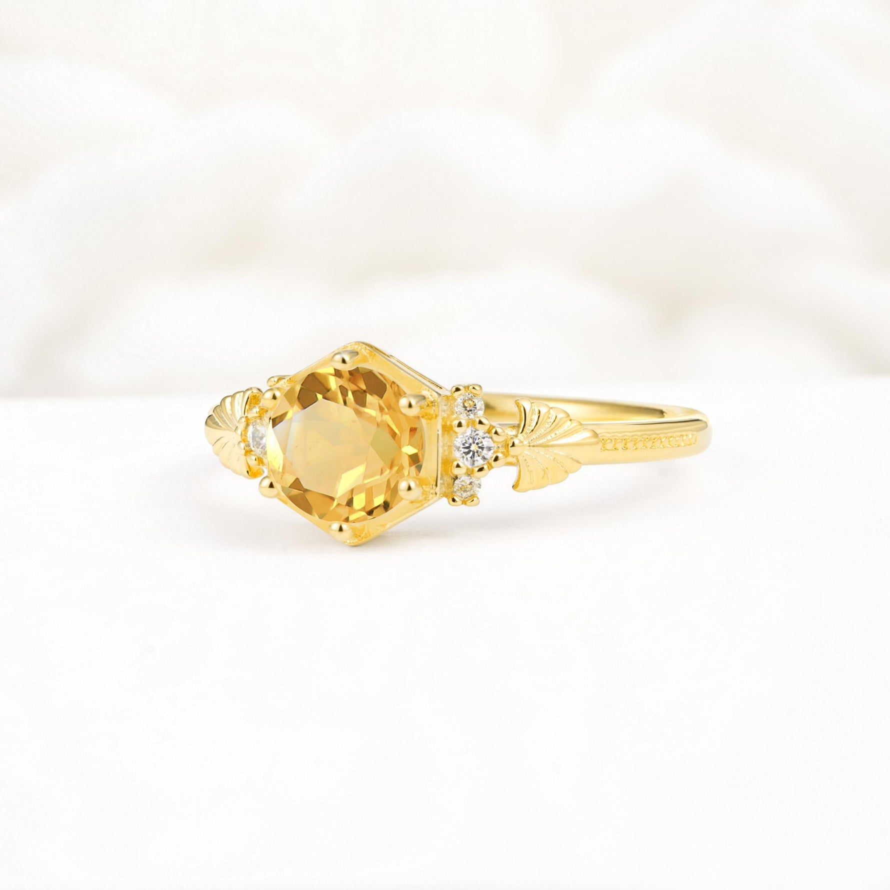 Vintage-Inspired Round Cut Citrine Engagement Ring - Additional view
