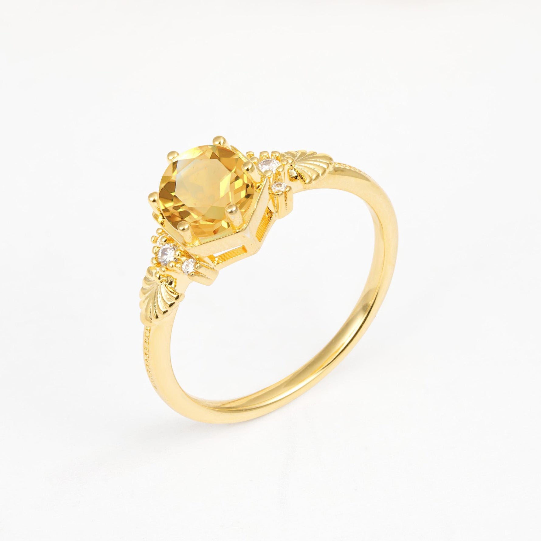 Vintage-Inspired Round Cut Citrine Engagement Ring - Additional view