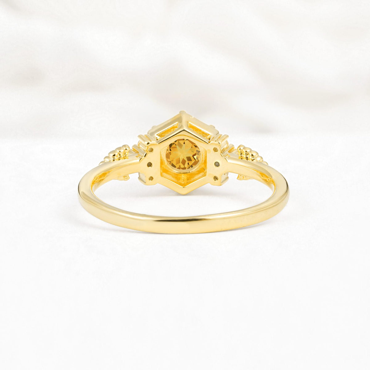 Vintage-Inspired Round Cut Citrine Engagement Ring - Additional view