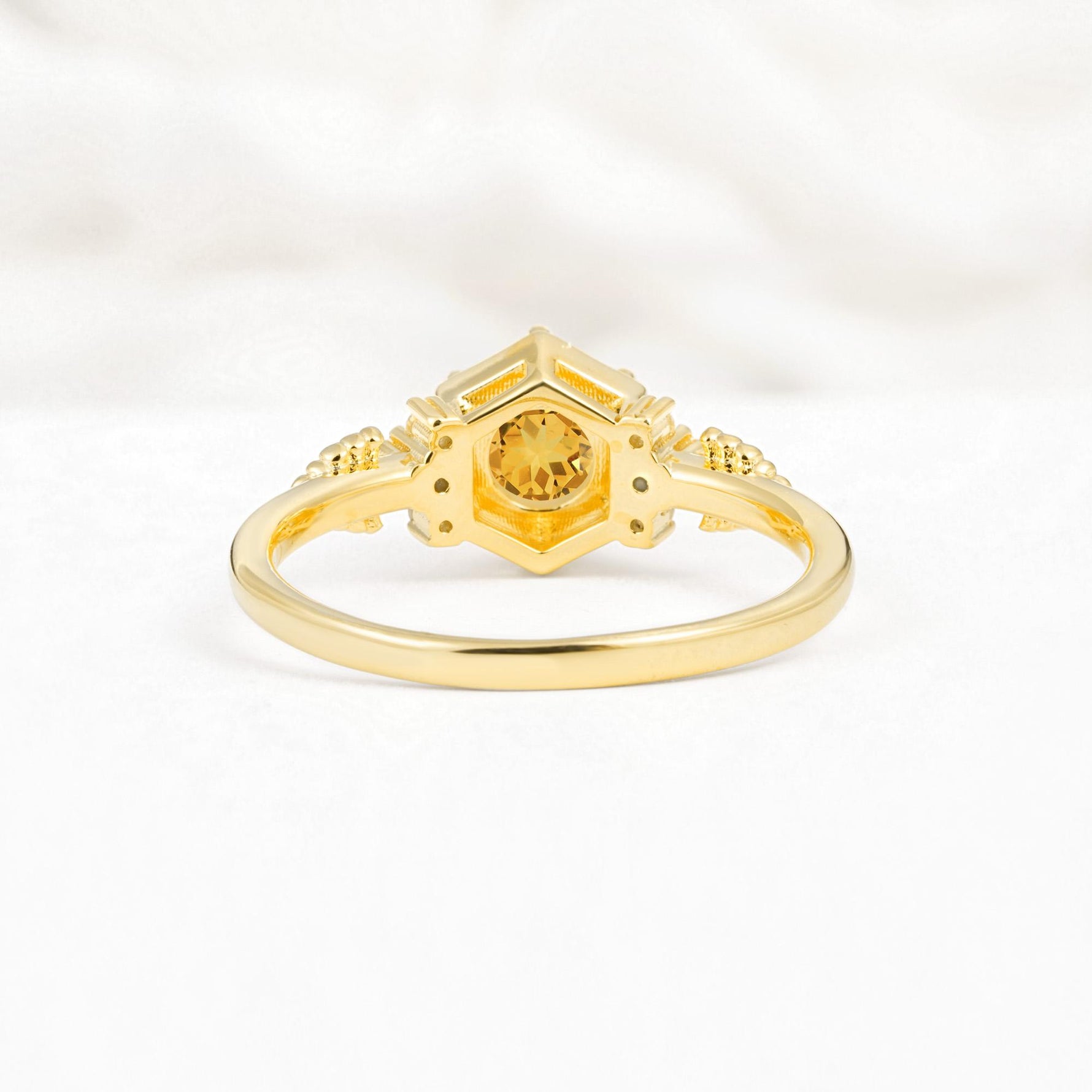 Vintage-Inspired Round Cut Citrine Engagement Ring - Additional view