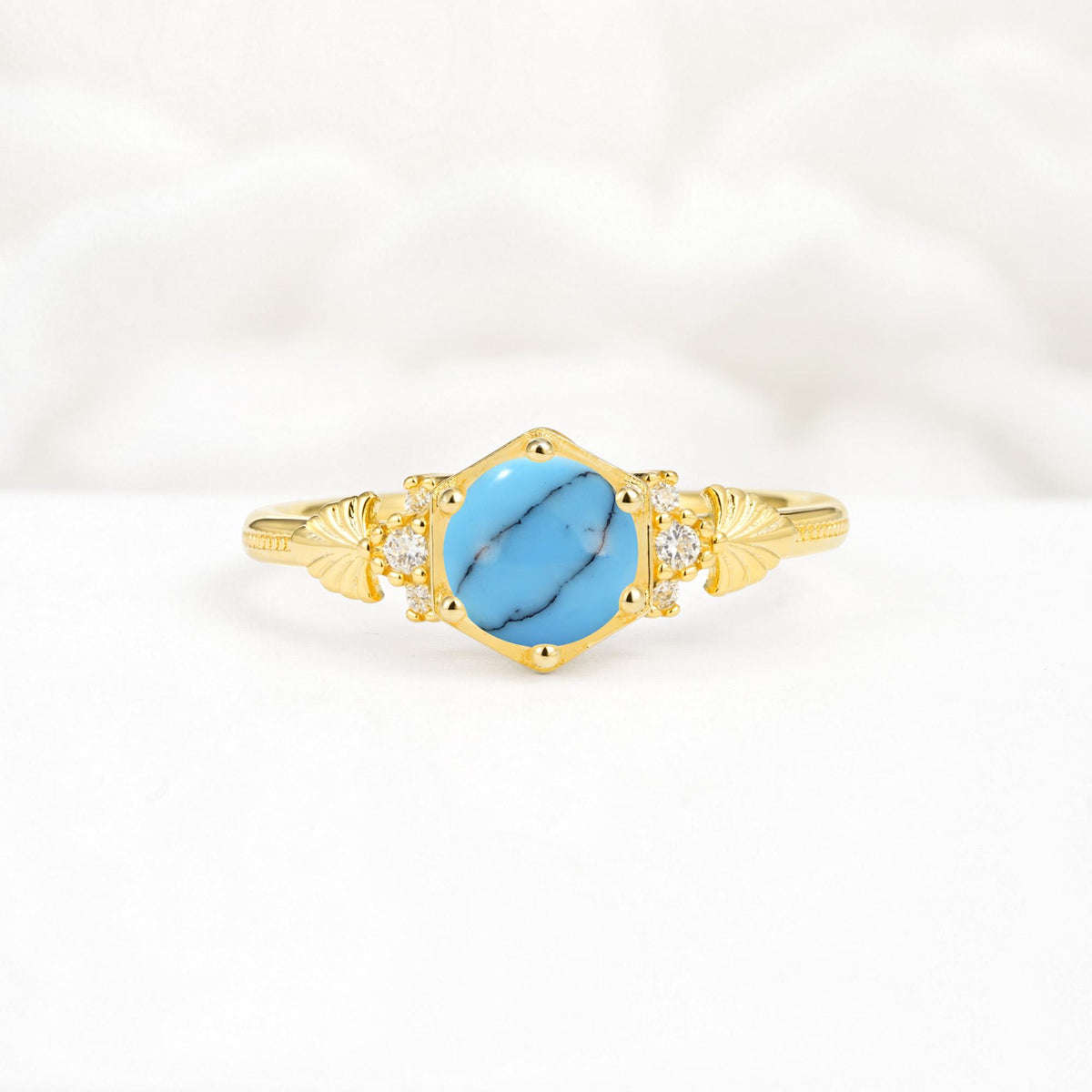 Vintage-Inspired Round Cut Turquoise Engagement Ring - Additional view