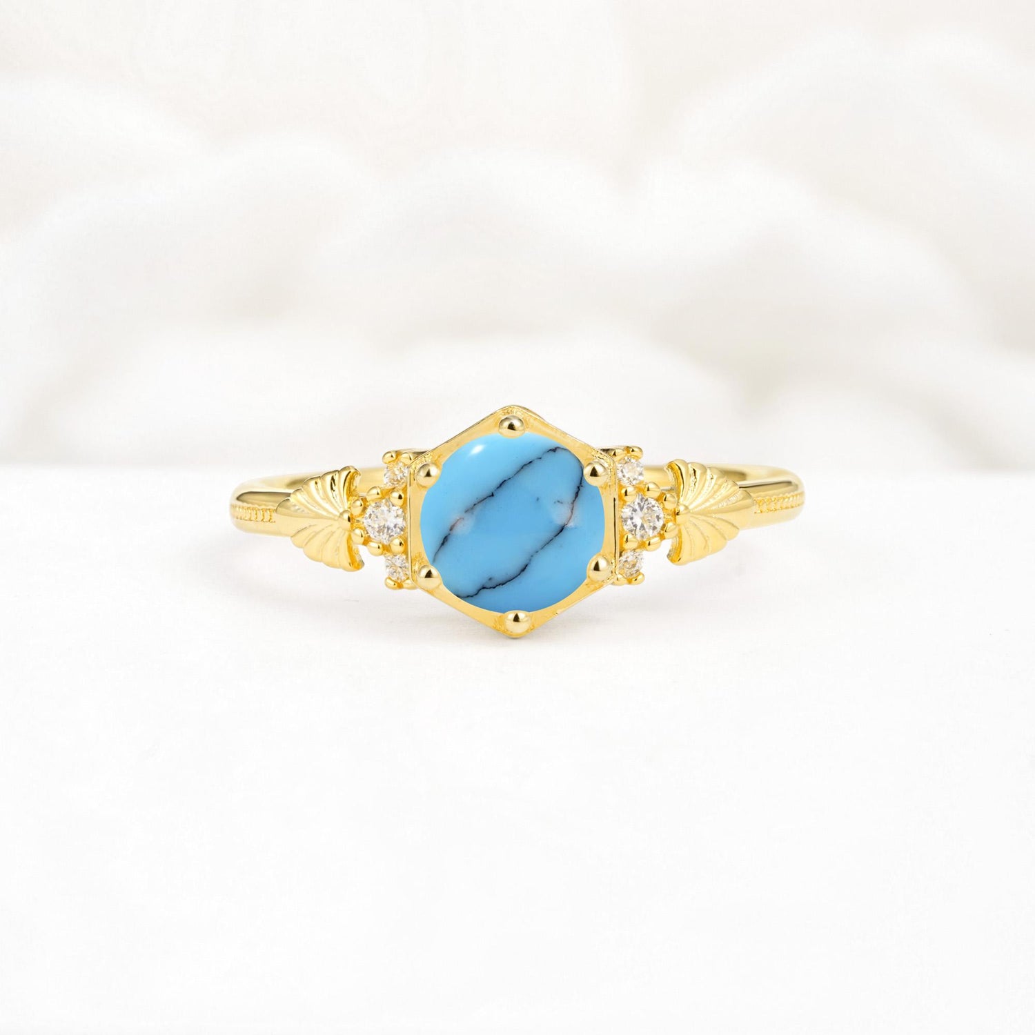 Vintage-Inspired Round Cut Turquoise Engagement Ring - Additional view