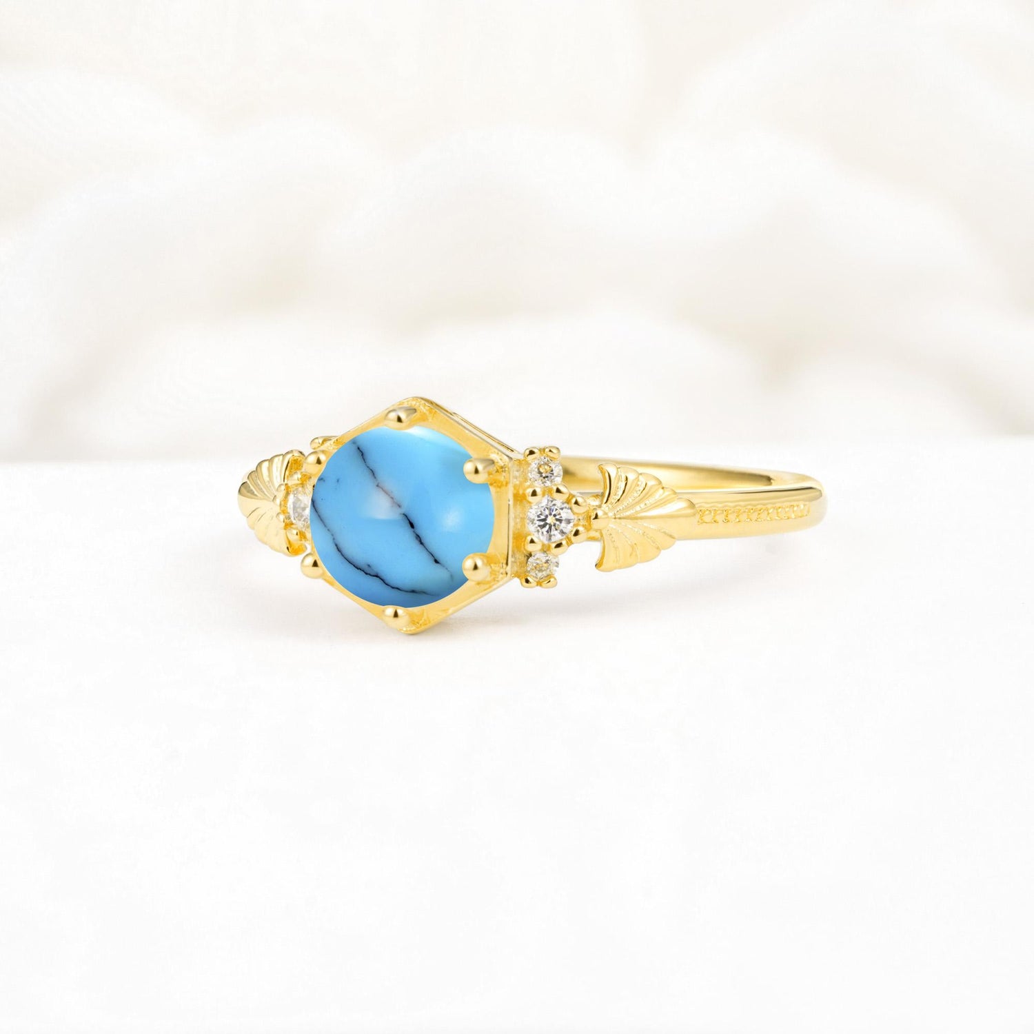Vintage-Inspired Round Cut Turquoise Engagement Ring - Additional view