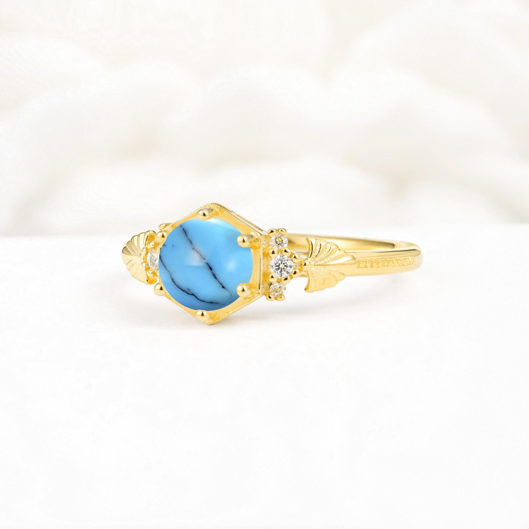 Vintage-Inspired Round Cut Turquoise Engagement Ring - Additional view