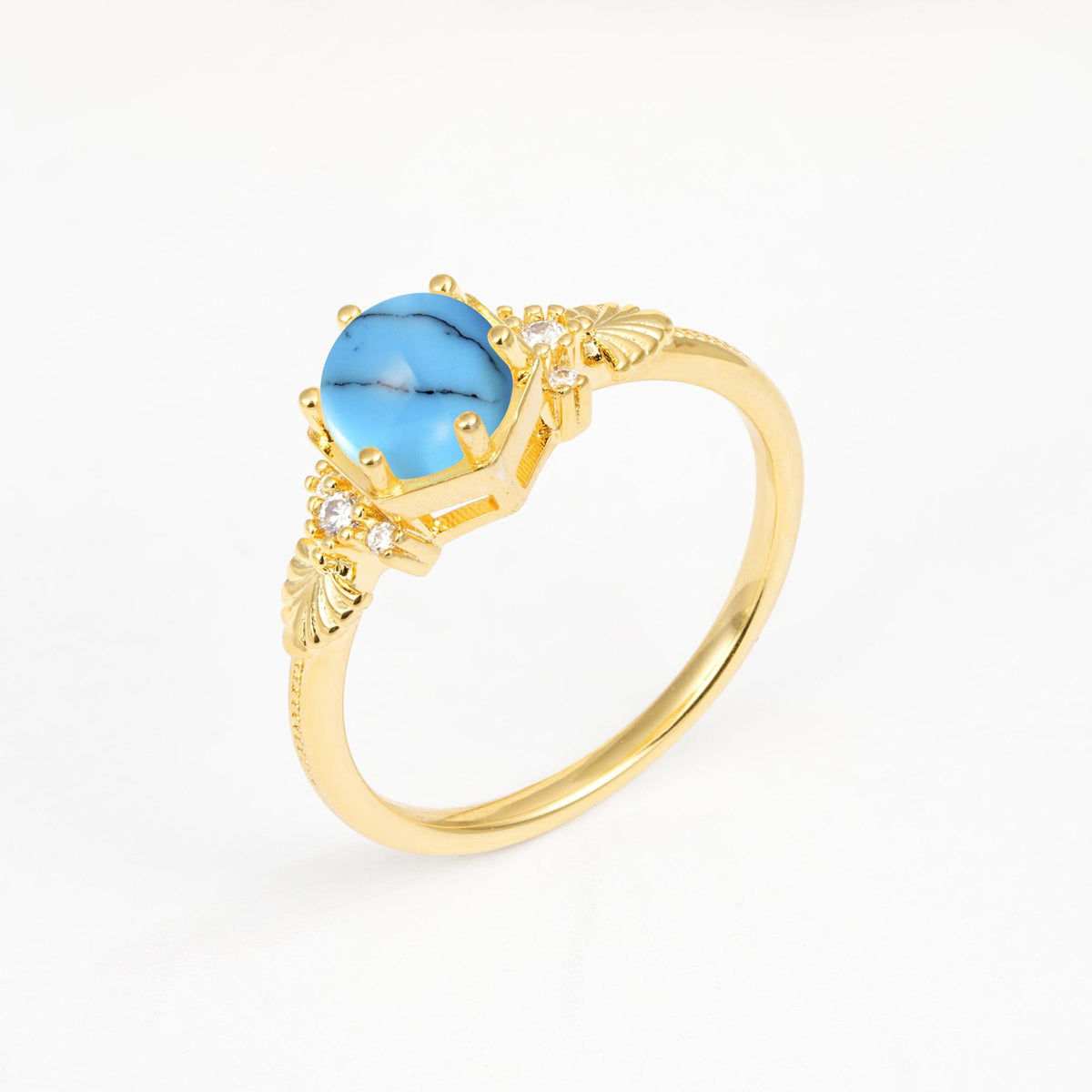 Vintage-Inspired Round Cut Turquoise Engagement Ring - Additional view