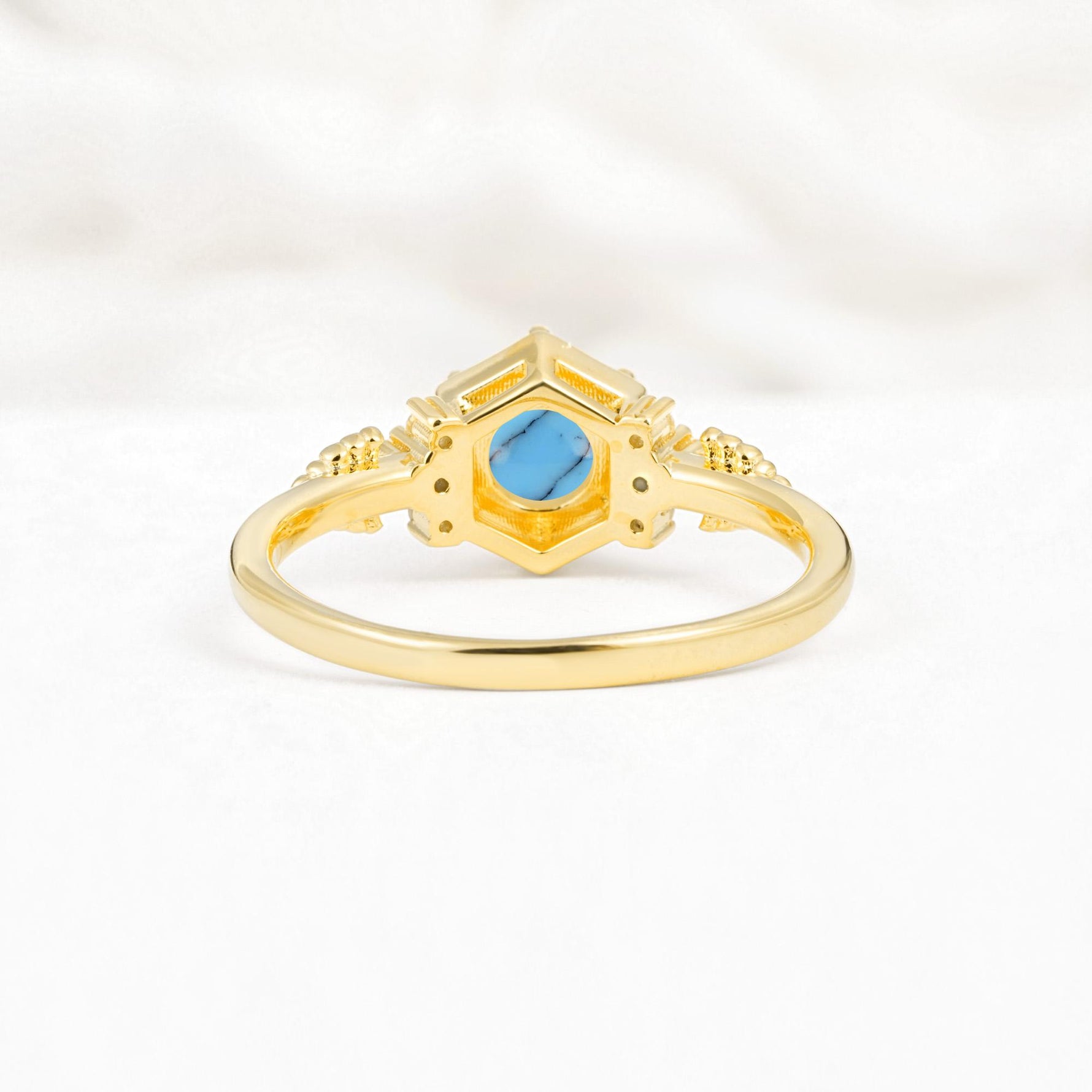 Vintage-Inspired Round Cut Turquoise Engagement Ring - Additional view