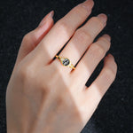 Round Cut Black Rutilated Quartz Engagement Ring with Floral Side Stone Detail - Additional view