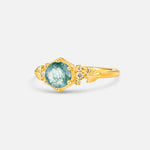 Round Cut Moss Agate Engagement Ring with Floral Side Stone Detail - Additional view
