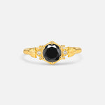 Round Cut Black Onyx Engagement Ring with Floral Side Stone Detail - Additional view