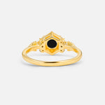 Round Cut Black Onyx Engagement Ring with Floral Side Stone Detail - Additional view