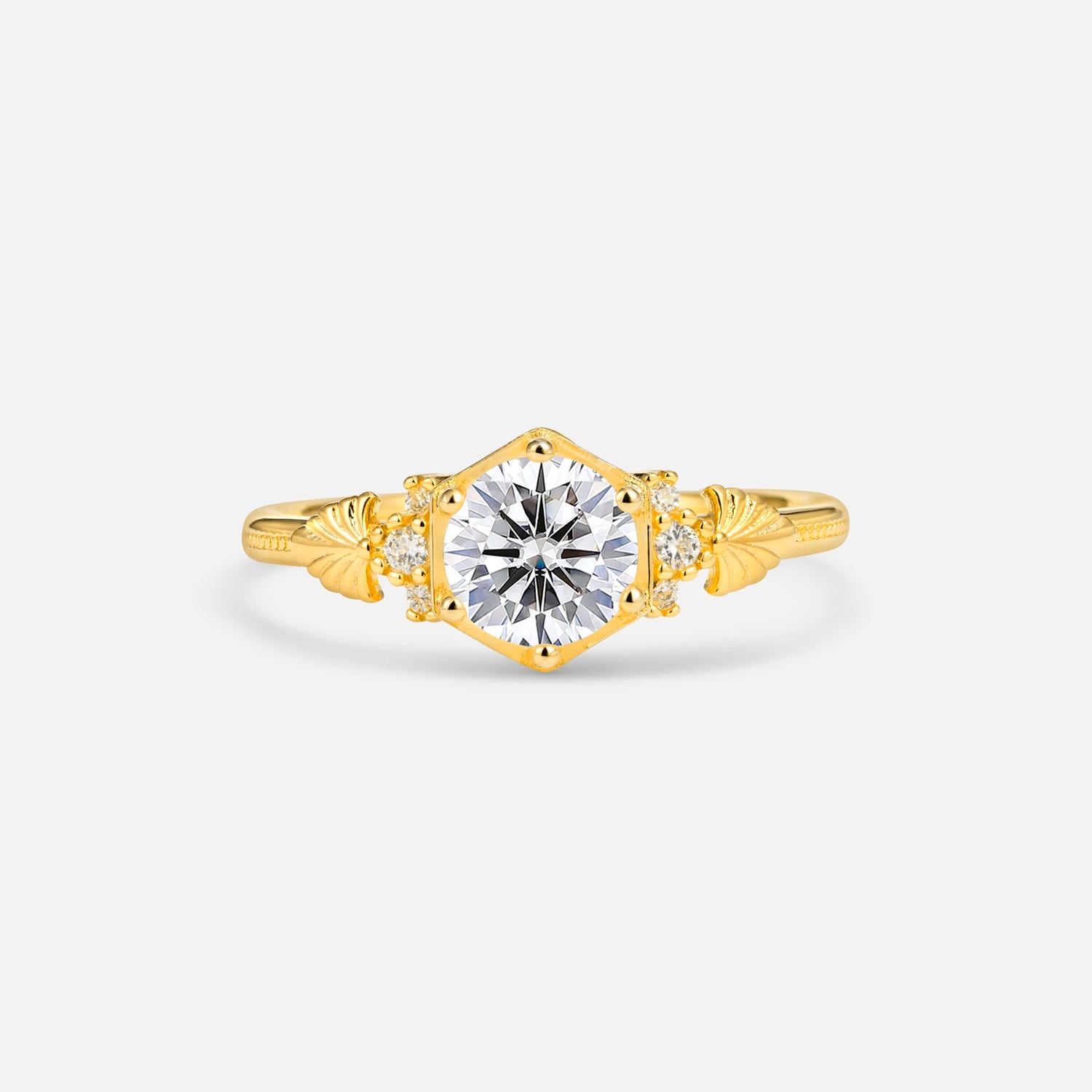 Round Cut Lab Diamond Engagement Ring with Floral Side Stone Detail - Additional view