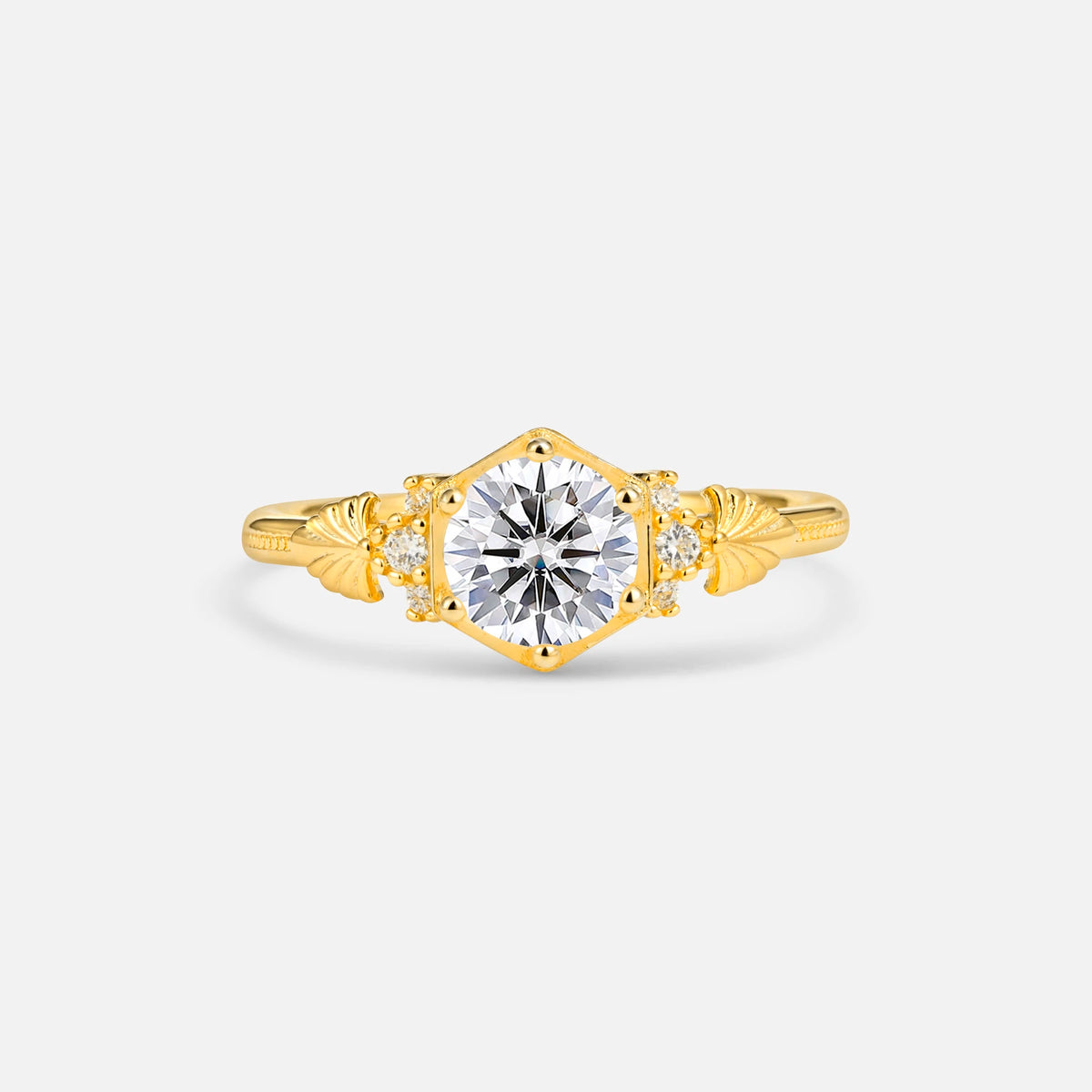 Round Cut Lab Diamond Engagement Ring with Floral Side Stone Detail - Additional view