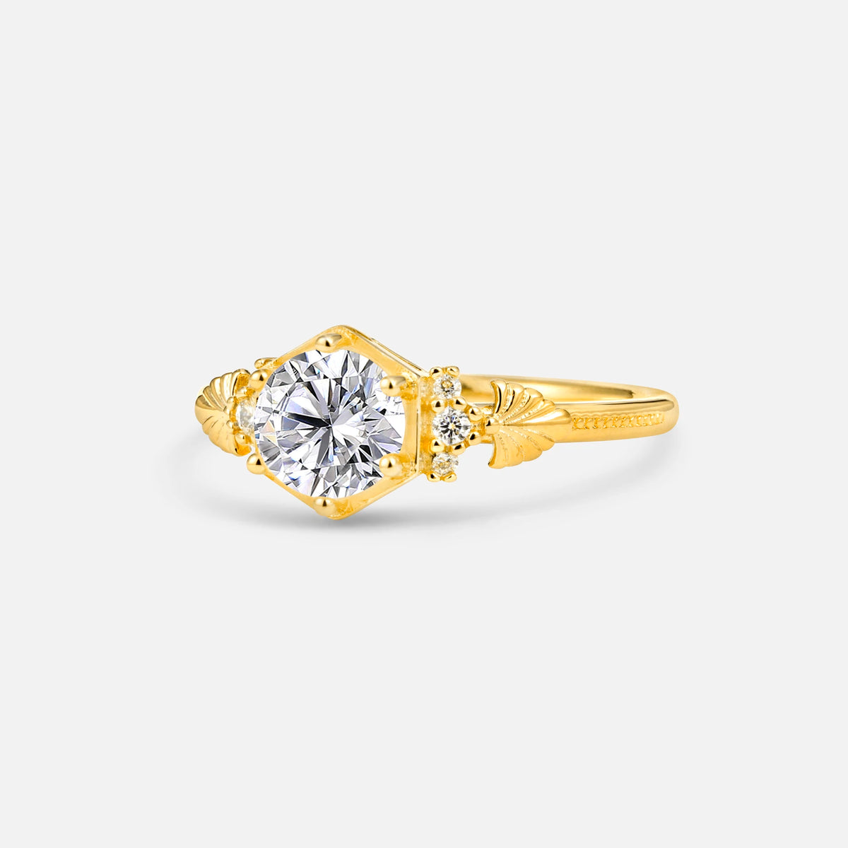 Round Cut Lab Diamond Engagement Ring with Floral Side Stone Detail - Additional view