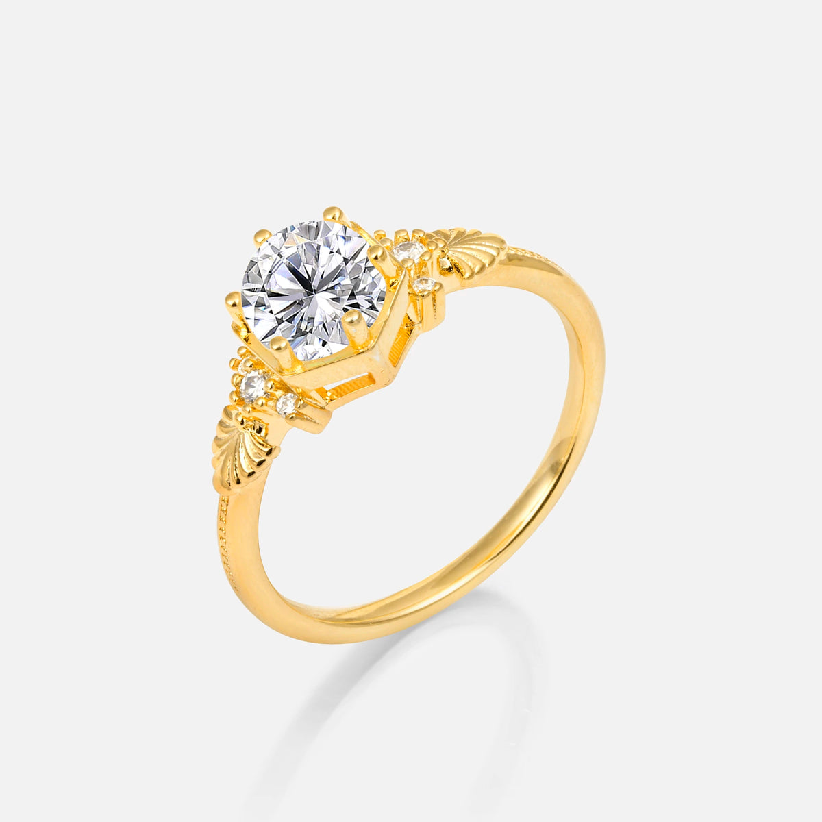 Round Cut Lab Diamond Engagement Ring with Floral Side Stone Detail - Additional view