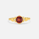Round Cut Garnet Engagement Ring with Floral Side Stone Detail - Additional view