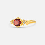 Round Cut Garnet Engagement Ring with Floral Side Stone Detail - Additional view