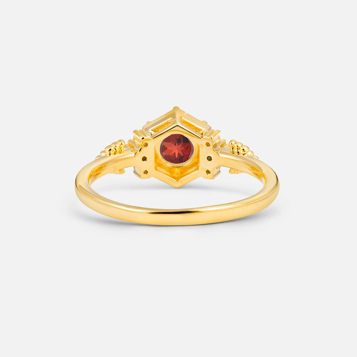 Round Cut Garnet Engagement Ring with Floral Side Stone Detail - Additional view