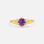 Round Cut Amethyst Engagement Ring with Floral Side Stone Detail - Additional view