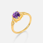 Round Cut Amethyst Engagement Ring with Floral Side Stone Detail - Additional view