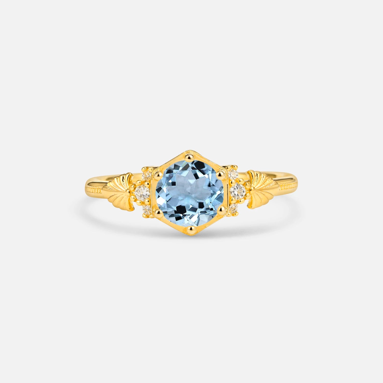 Round Cut Aquamarine Engagement Ring with Floral Side Stone Detail - Additional view
