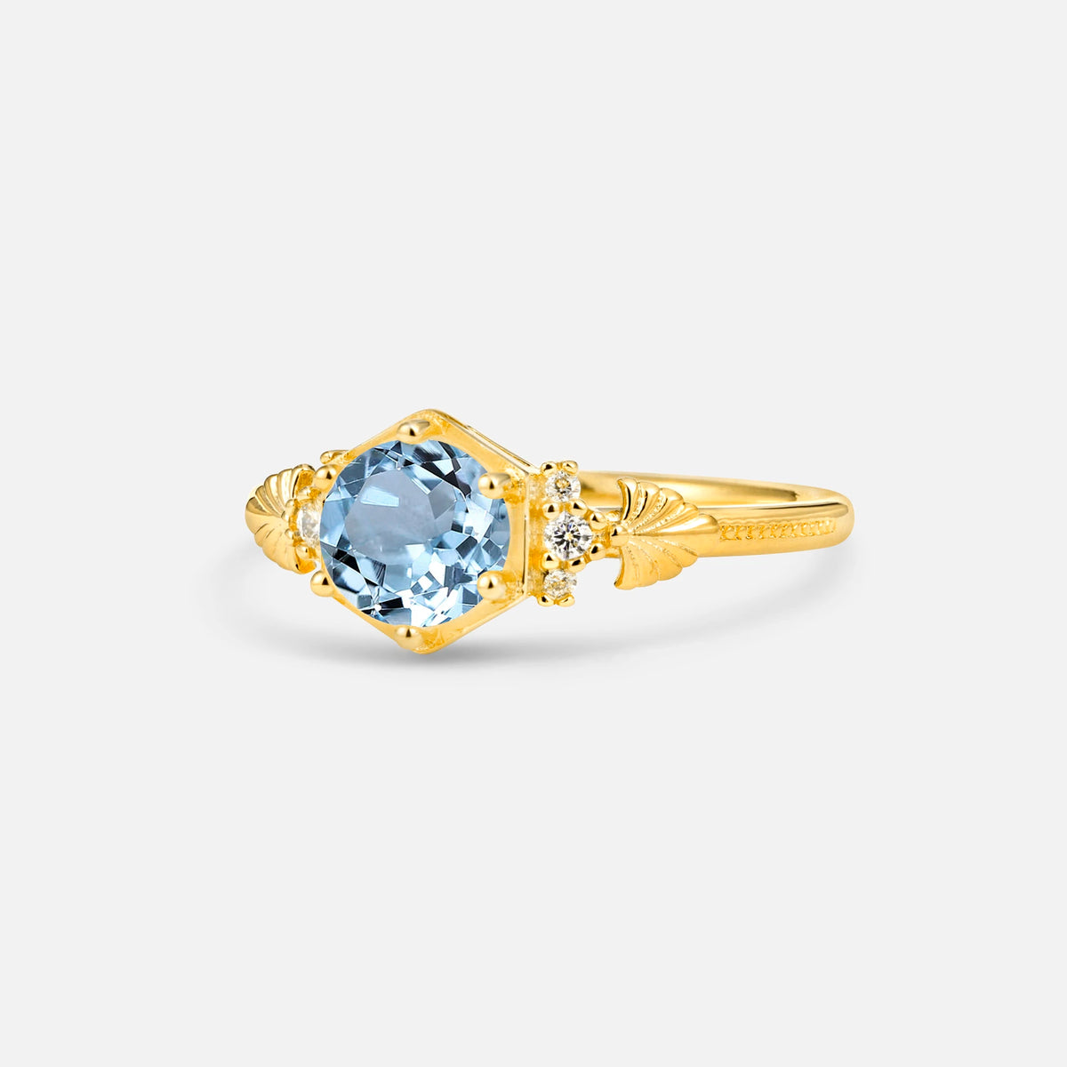 Round Cut Aquamarine Engagement Ring with Floral Side Stone Detail - Additional view