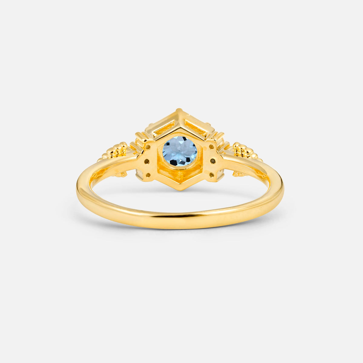 Round Cut Aquamarine Engagement Ring with Floral Side Stone Detail - Additional view