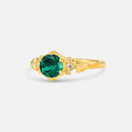 Round Cut Emerald Engagement Ring with Floral Side Stone Detail - Additional view