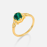 Round Cut Emerald Engagement Ring with Floral Side Stone Detail - Additional view