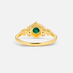 Round Cut Emerald Engagement Ring with Floral Side Stone Detail - Additional view