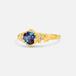 Round Cut Alexandrite Engagement Ring with Floral Side Stone Detail - Additional view