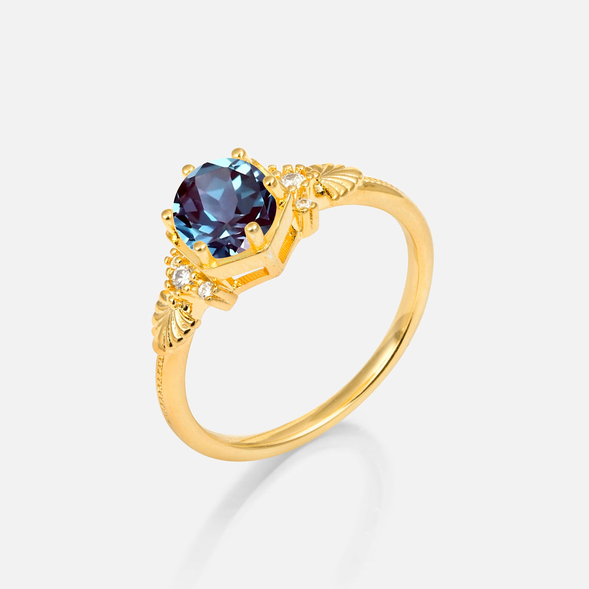 Round Cut Alexandrite Engagement Ring with Floral Side Stone Detail - Additional view