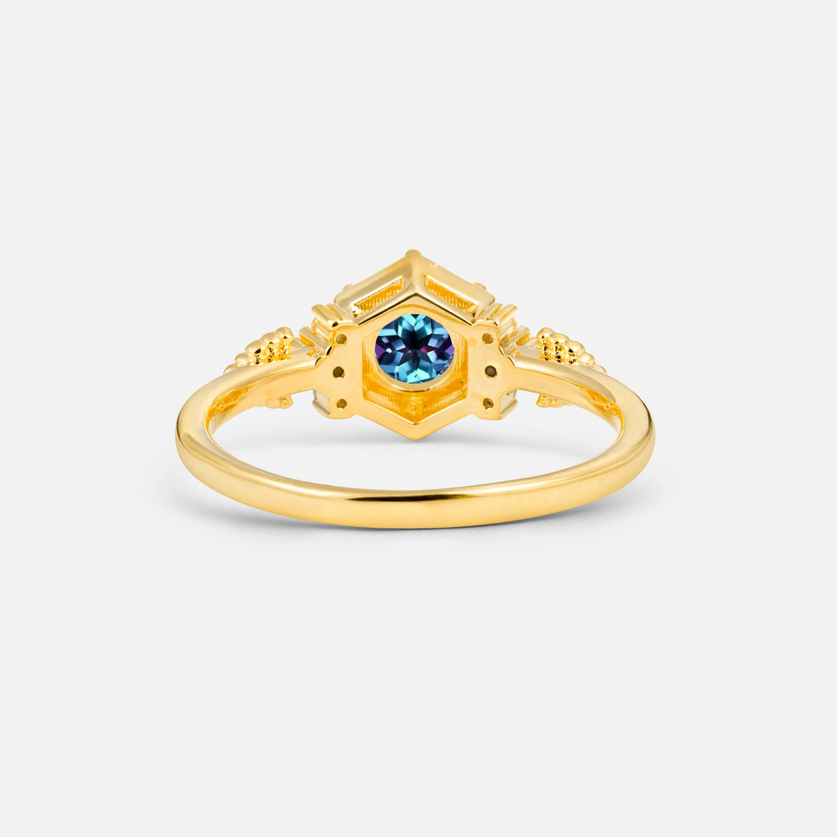 Round Cut Alexandrite Engagement Ring with Floral Side Stone Detail - Additional view