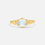 Round Cut Moonstone Engagement Ring with Floral Side Stone Detail - Additional view