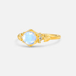 Round Cut Moonstone Engagement Ring with Floral Side Stone Detail - Additional view