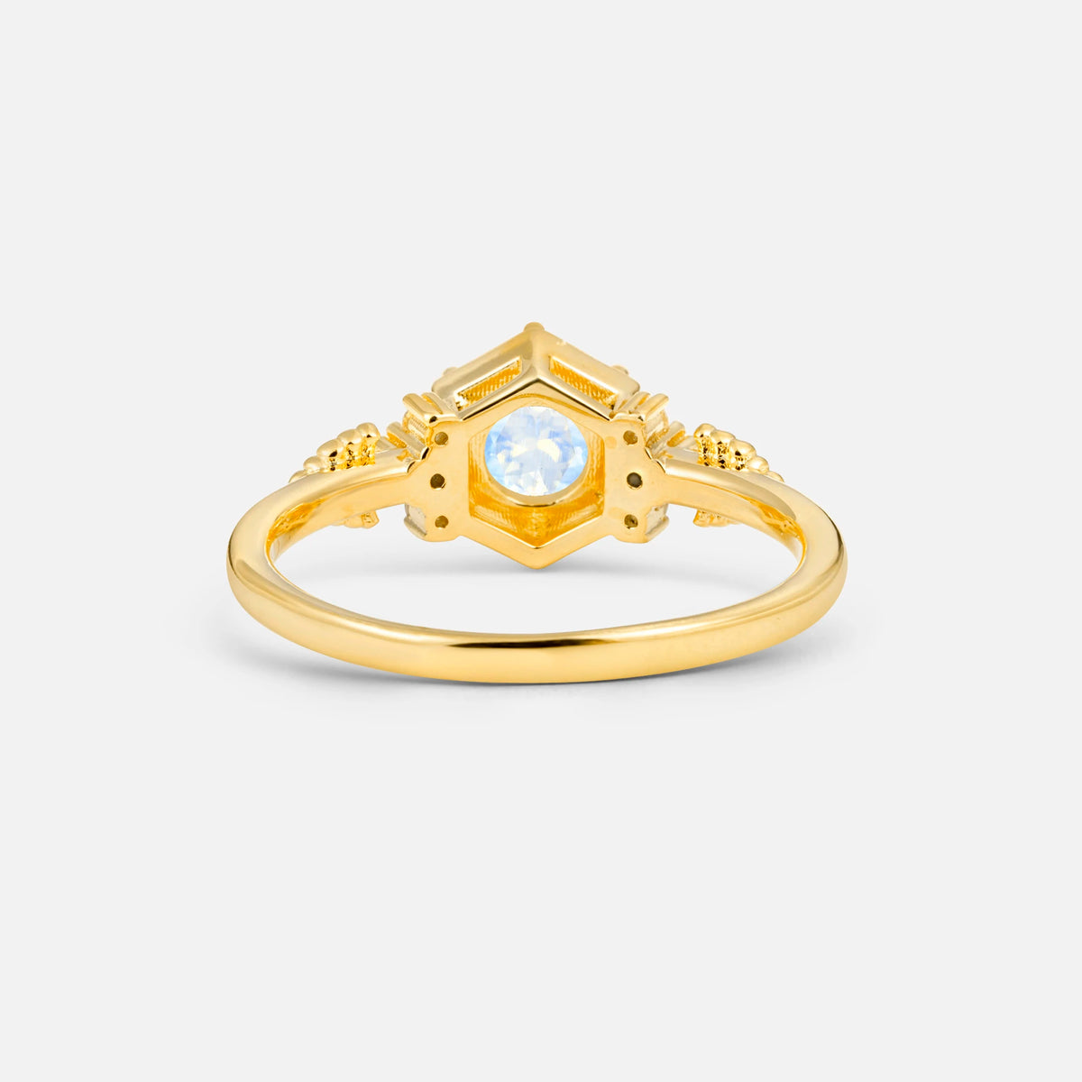Round Cut Moonstone Engagement Ring with Floral Side Stone Detail - Additional view