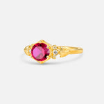 Round Cut Ruby Engagement Ring with Floral Side Stone Detail - Additional view
