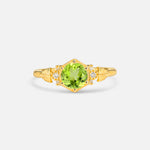 Round Cut Peridot Engagement Ring with Floral Side Stone Detail - Additional view