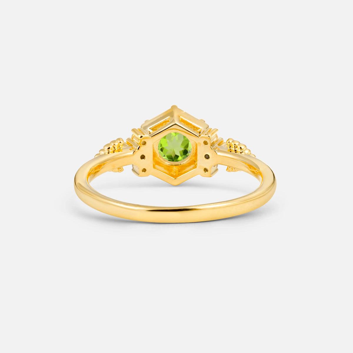 Round Cut Peridot Engagement Ring with Floral Side Stone Detail - Additional view