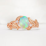 Natural Inspired Oval Cut Leaf Vine Side Stone Fire Opal Engagement Ring - Additional view