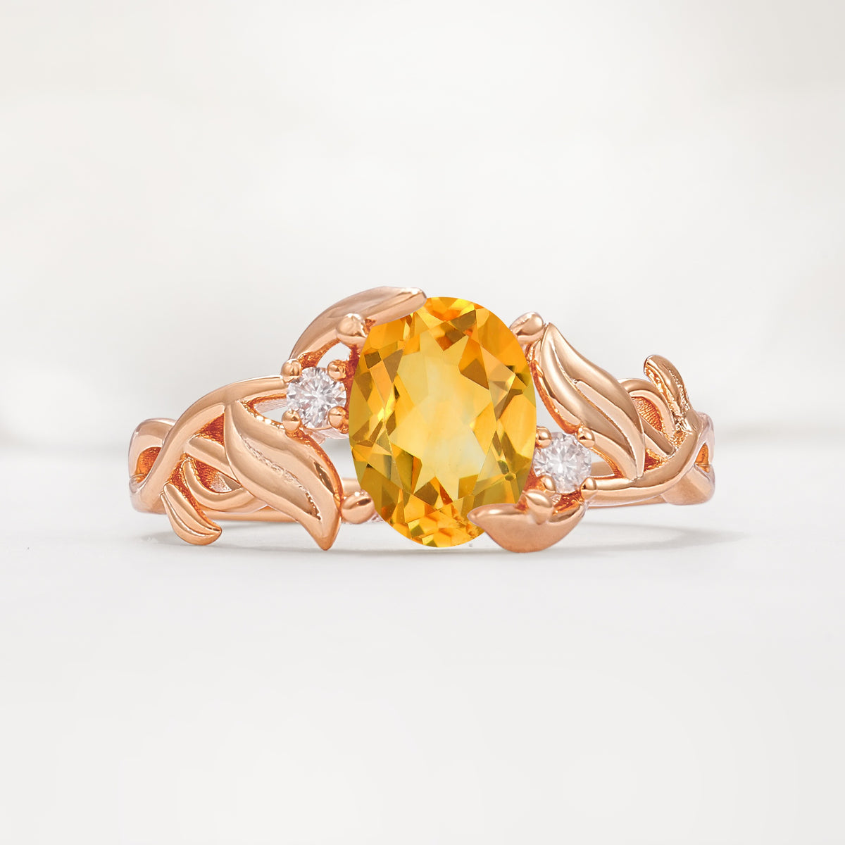 Natural Inspired Oval Cut Leaf Vine Side Stone Citrine Engagement Ring - Additional view